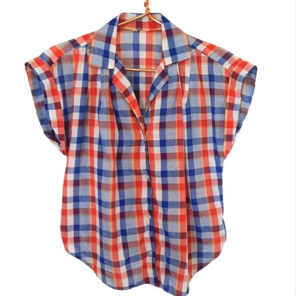 Vintage Tops - Vintage Top Size Small or Medium Plaid with Metallic Threads